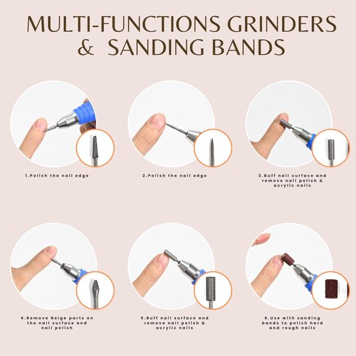 Professional Nail Drill Machine 25000 RPM Electric Nail File Kit with Foot Pedal + 6 Drill Bits + Sanding Bands for Home Salon Manicure Pedicure Acrylic Gel Nail Polishing Tools, 1.0 Count