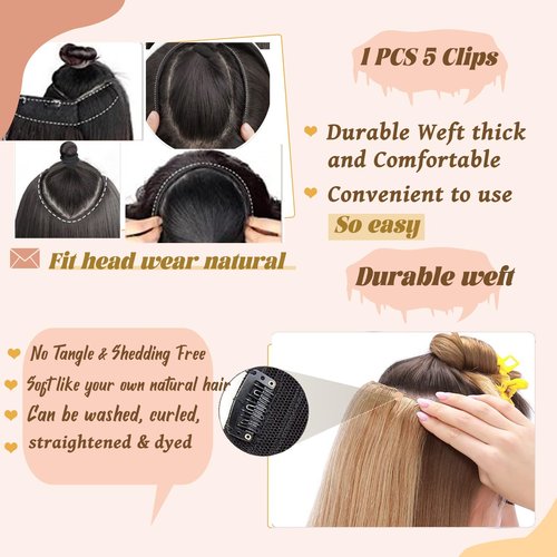 Brown Clip in Hair Extensions Real Human Hair,Highlight Ombre Clip in Human Hair Black Roots One Piece 5 Clips with 3/4 V-Shaped Double Weft Clip in Extensions Full Head for Women 16 Inch 80g(45cm)