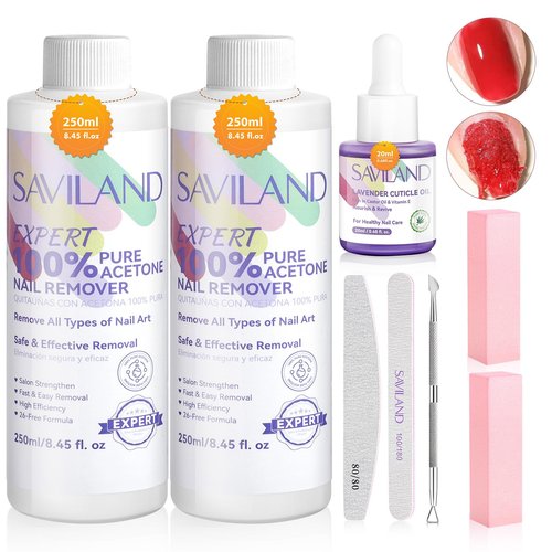 SAVILAND Nail Polish Remover Kit: 2 Pcs 250 ML Gel Nail Polish Remover Safe Removal Gel Remover with Cuticle Oil Removal Tools for Gel Polish Acrylic Dip Powder Salon Home Use