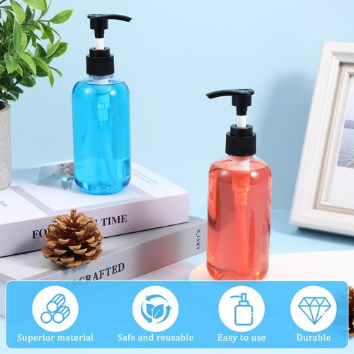 40 Pcs 8 oz Clear Plastic Pump Bottles, Refillable Lotion Dispenser Containers with Black Pumps & 10 Small Funnels,Empty Lotion Bottles for Shampoo, Body Wash, Cream & Liquid Soap