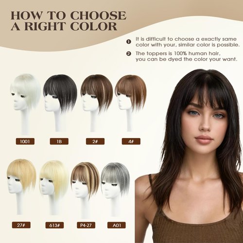 12 Inches 100% Human Hair Toppers for Women Pure White Hair Topper, Clip-In Hair Pieces for Thin Hair, Adds Volume,360°3D Covers Bald Spots（12#1001）