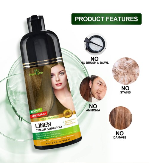 Herbishh Hair Color Shampoo Linen Magic Dye for Gray Hair + Herbishh Argan Hair Mask-Deep Conditioning & Hydration For Healthier Looking Hair 150ml