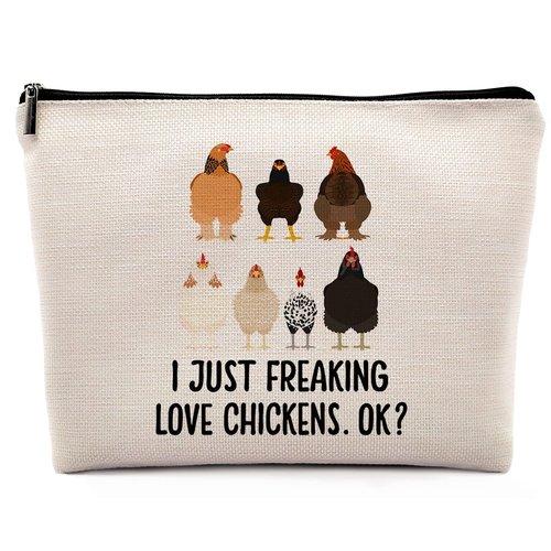 Dwept I Just Freaking Love Chickens OK Makeup Cosmetic Bag，Funny Chicken Hen Linen Makeup Travel Toiletry Bag, Farmhouse Rustic Chicken Cosmetic Bag Gifts For Farm Girls Women,Chicken Lovers Gifts