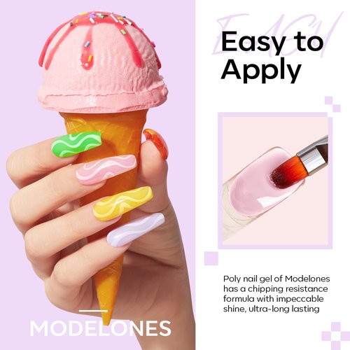 modelones Poly Gel Kit 12 Colors Rainbow Summer Bright Neon Poly Nail Extension Set Candy Red Yellow Builder Nail Gel Art Design Salon Professional Technician Tool Beauty Gifts for Women