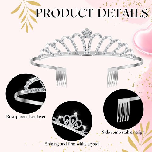 Yuefunny 24 Pcs Crystal Tiara Headbands for Women Princess Headband Crown with Combs Tiaras and Crowns for Pageant Bridal Wedding Prom Party Gifts(Classic,Silver)