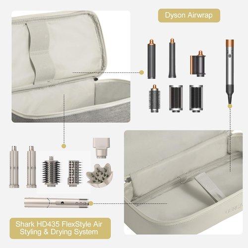 GENCAM Double-Layer Airwrap Travel Case for Shark Flexstyle, Carrying Case for Shark 430/440 Flexstyle, Travel Bag for Shark Flexstyle/Dyson Airwrap Styler and Attachments (light grey)