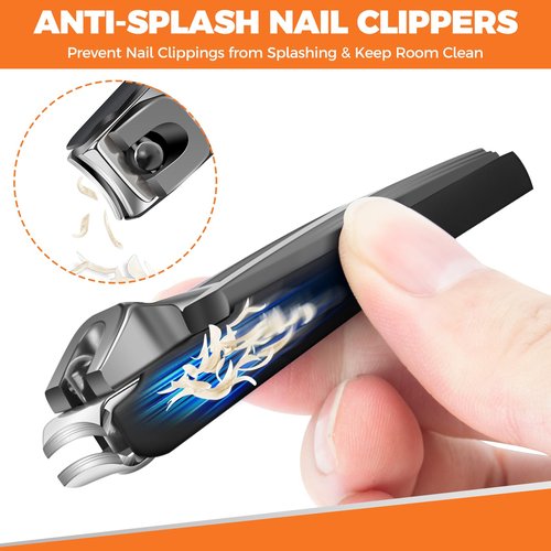 Toenail Clippers for Seniors Thick Toenails, Angled Head Large Toe Nail Clippers for Men Thick Ingrown Nails with Wide Opening, 360 Degree Rotary Anti-Splash Finger Nail Clippers Adult with Catcher