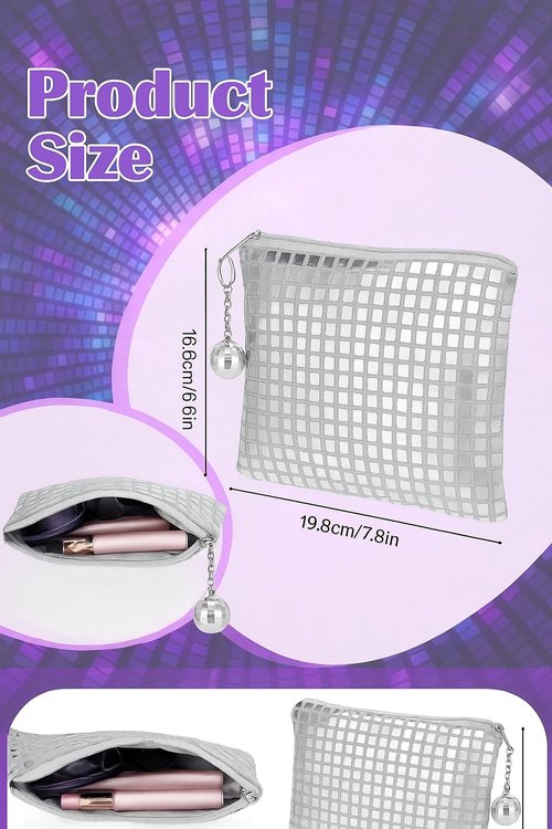 Yeehlmer 6 Pack Disco Sequin Makeup Bag for Women, Glitter Cosmetic Pouch & Party Clutch Purse, Sparkly Travel Organizer for Bachelorette, Concert, Festival, or Night Out Gifts (6, Silver)
