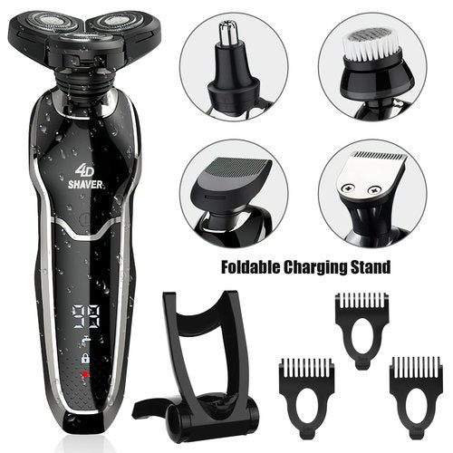 BestMal 5 in 1 Electric Shaver Razor for Men, Wet/Dry Waterproof Rechargeable With Nose Trimmer, Sideburns Hair Trimmer and Face Cleaning Brush