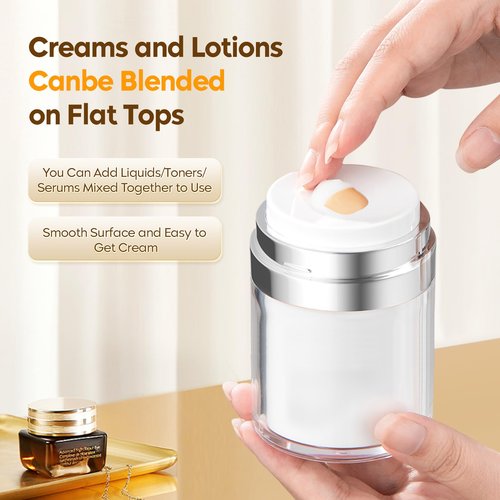 Travel Size Containers Airless Pump Jars with Label 30ml 1 Oz Acrylic Press Hand Cream Jar TSA Approve Leak Proof Refillable Lotion Dispenser Travel Containers for Toiletries Face Moisturizer - 2Pack