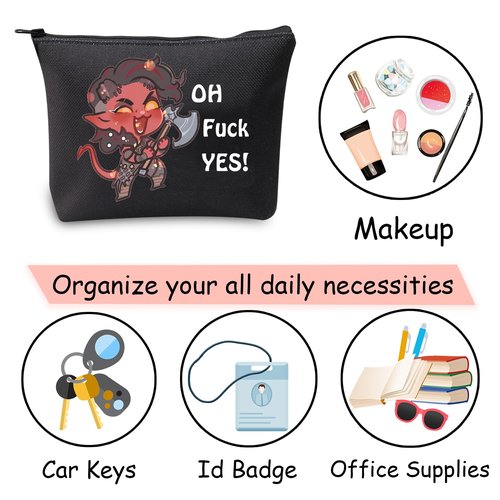 JXGZSO Oh F Yes Karlach Inspired Cosmetic Bag Funny RPG Gamer Gift BG3 Tiefling Makeup Bag (Oh F Yes Karlach Black)