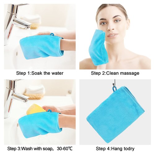 PHOGARY 10 PCS Microfiber Body Wash Mitts, Flannel Soft Face Mitten, Bath Spa Cloth, Reusable Makeup Remover Mitt Gloves, European Style Wash Cloth,6×8inch, 5 Colors