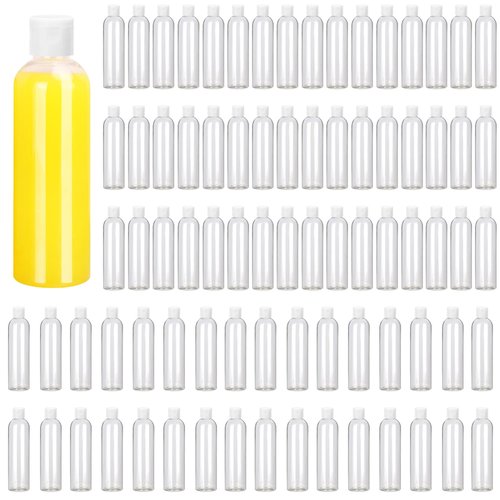 KUKLIPJIM 80 Pack 4 oz Plastic Bottles with White Top Caps, Clear Empty Bottles, Cosmetic Containers for Lotion and Shampoo, Travel-Friendly Bottles, BPA-Free for Liquids and Personal Care