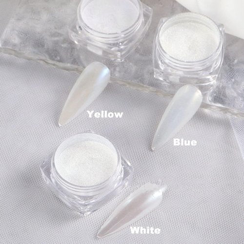 GZMAYUEN White Pearl Chrome Nail Powder, Mirror Effect Pearlescent Chrome Pigment Powder for Nails, Ice Aurora Nail Powder 3Pcs