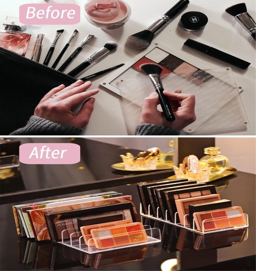 wdcfxy 2-Pack Clear Cosmetic Organizers for Makeup Storage - Stackable Eyeshadow Palette Organizer Trays, Countertop & Drawer Makeup Organizer for Bathroom Vanity, Sunglasses