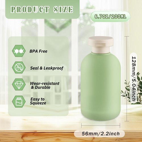 DMuuuDM 9 Pcs 6.8 oz Plastic Squeeze Bottles with Flip Cap,Empty Refillable Travel Shampoo Bottle Containers for Creams, Lotion,Body Wash, Conditioner,Silicone Funnel Included-Green
