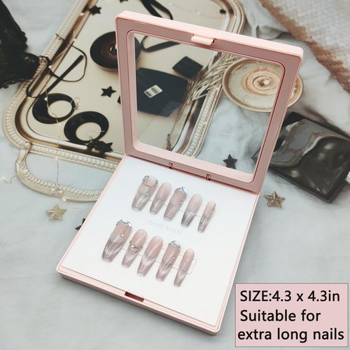 GUXACU Press On Nail Packaging Boxes 3D Floating Press On Nail Storage Box Nail Display Box with 60pcs Double Sided Adhesive Nail Display Tape for Nail Tech (Pink, 4.3 inch)