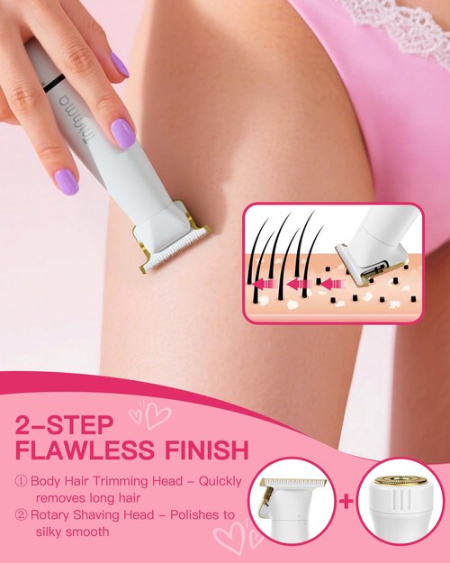 Trimma Bikini Trimmer for Women - 5 in 1 Waterproof Womens Electric Razor for Sensitive Skin, Rechargeable Portable Electric Body Razor (Leg, Arm, Bikini, Face, Nose, Eyebrow, Back)
