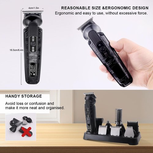 Hatteker Beard Trimmer for Men Mustache Trimmer T-Blade Beard Grooming Kit Hair Clipper Electic Razor Shavers Cordless Waterproof Nose Body Trimmer 8 in 1 Adjustable Speed