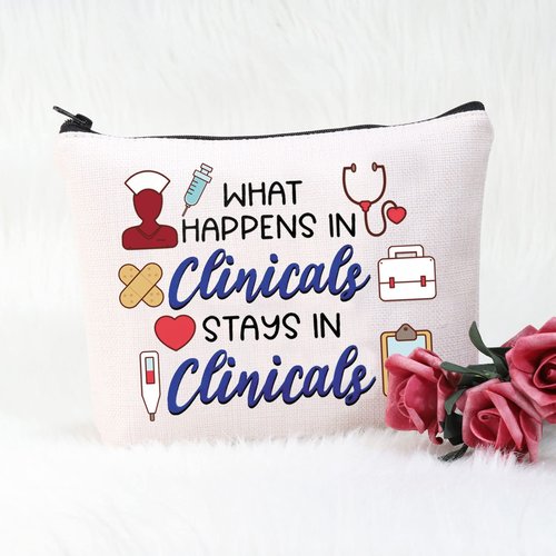 POFULL Nursing Clinical Instructor Gift What Happens in Clinicals Stays in Clinicals Cosmetic Bag Medical Gift (What Happens bag)