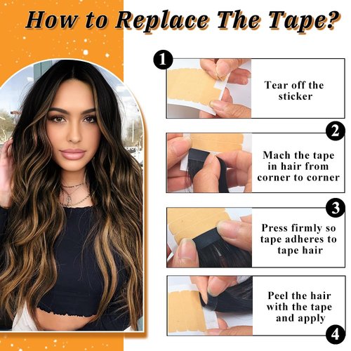 YDDM Tape in Hair Extensions Human Hair 18 Inch 20pcs Balayage Natural Black to Chestnut Brown 100% Remy Human Hair for Women Seamless Invisible Tape in Hair Extensions(1B/1B/6#, 18 Inch)