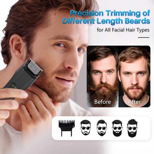 Beatslm Beard Trimmer for Men, 20 Length Adjustable, Cordless Waterproof Clippers, Stainless Steel T-Blade for Precision Facial Hair Trimming with 2 Guide Combs, Travel Lock, LED Display