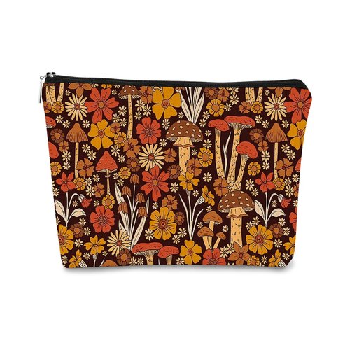 Mushroom Makeup Bag,Hippie Mushroom Gifts Small makeup bag,Floral Vintage Cosmetic Bag,Mushroom Gifts for Women Teen Girls Sister Girlfriend,Birthday Gift