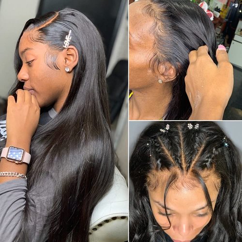 Luxvogue Straight Wave Human Hair Wig 4x4 Closure Glueless Wigs Human Hair Pre Plucked Pre Cut Lace Closure Glueless Wigs Elastic Band 200% Density Natural Color, 16 Inch
