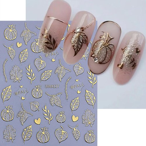 Maple Leaf Nail Art Stickers Pumpkin Nail Decals Cute Ghost Cobweb Bat Sticker for Nails Designs 3D Self-Adhesive Nail Stickers Fall Nail Decoration for Women Nail Art Supplies 4 Sheets