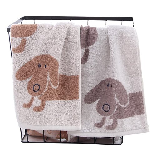 Kissvian 2 Pack Pure Cotton Hand Bath Towel Set, Cartoon Dog Pattern Fingertip Towels Face Cloths, Soft and Absorbent Washcloths for Bathroom, Size 13.4" x 28.4"