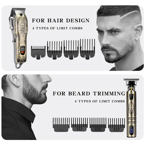 LQT Professional Hair Clipper Set, Digital Display Trimmer Kit with Accessories, Barber Case and Cape, Vintage Design
