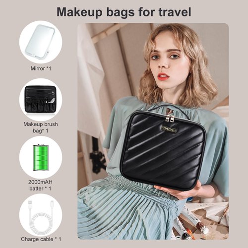yehapp Travel Makeup Bag with Led Mirror, Portable Makeup Train Case Led Makeup Bag with Mirror Makeup Organizer Bag Travel Organizer Bag Makeup Case Ideal Gifts for Women