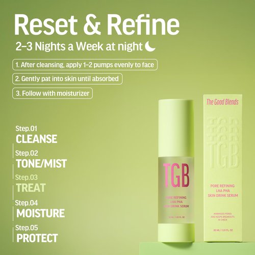 The Good Blends Pore Refining LHA PHA Skin Drink Serum – Korean HA Serum for Face 1.01 fl oz | Exfoliating & Hydrating Treatment for Oily Skin, Enlarged Pores & Uneven Skin Texture