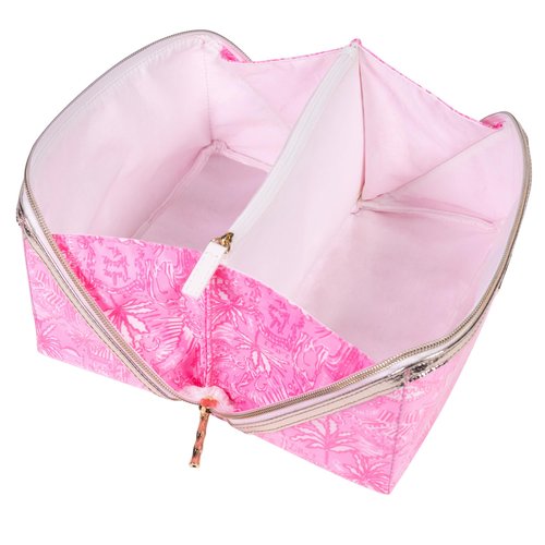 Lilly Pulitzer Travel Cosmetic Case, Lay Flat Zipper Carryall Pouch with Wipeable Lining (Palm Beach Playground)