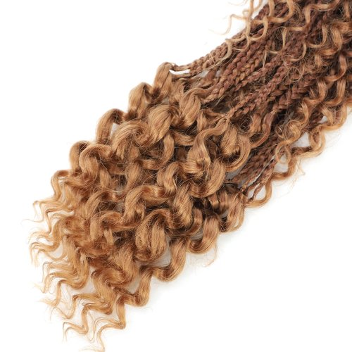 Goddess Crochet Box Braids Curly Ends 144 Strands 22 Inch Bohomian Goddess Box Braids Crochet Hair Synthetic Crochet Braids Hair Extensions(22 Inch,1B/30/27)