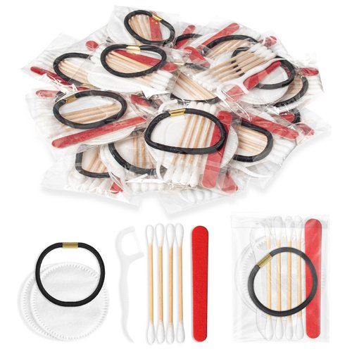 Bulk Hotel Vanity Kit Individually Wrapped Vanity Kit Travel,Hotel Hospitality Supplies,Hygiene Products Include Disposable Cotton Pads,Cotton Swabs,Hair Tie,Nail File,Dental Floss（100）