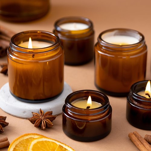 KEYWING 2oz Small Glass Jars, 35 Pack Amber Glass Cosmetic Jars with Black Lids, Round Sample Container with Inner Liners for Cream, Lotions, Powders and Ointments