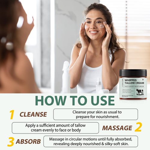 NIFEISHI 2 Pack Beef Tallow for Skin, Whipped Tallow and Honey Balm, Grass Fed & Organic Tallow Face Moisturizer Lip Balm, Deeply Moisturizing for Face & Body, 120g/4.2 oz