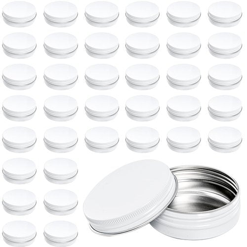 Foraineam 48 Pack 2 oz White Lip Balm Tin Cans, Aluminum Round Cosmetic Sample Containers with Screw Lid, Storage Travel Tin Jars Metal Empty Tins for Salve, Cream, Spices or Candles