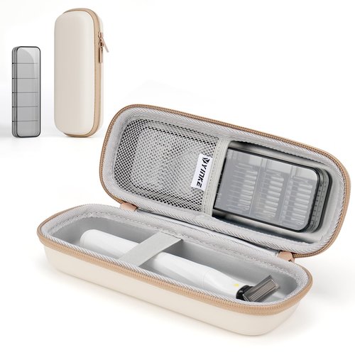 Yinke Travel Shaver Case with Attachments Storage Box for Hybrid Electric Trimmer, Waterproof Hard Carrying Case Portable Storage Bag for O Blade, Beige
