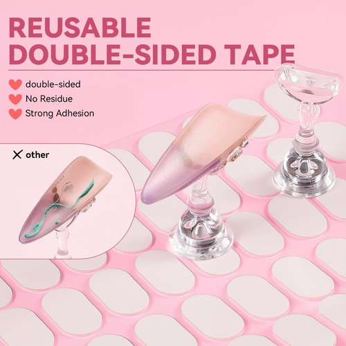ESUOHYM Nail Stand for Press On Nails Art Display Practice 2 Sets, 1 Heart Shaped Acrylic Magnetic Nail Stands, Fake Nail Holder Tips With 200 PCS Double-Sided Tape, Nail Kit Home DIY Salon Supplies