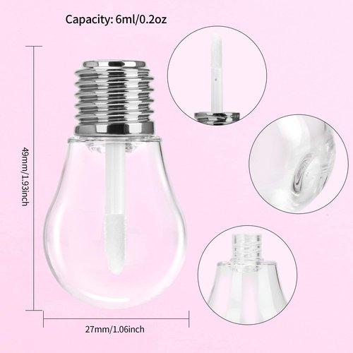RONRONS 20 Pieces Light Bulb Shaped Lips Balm Tube, 6ML Small Empty Refillable Lips Gloss Bottles with Silver Cap