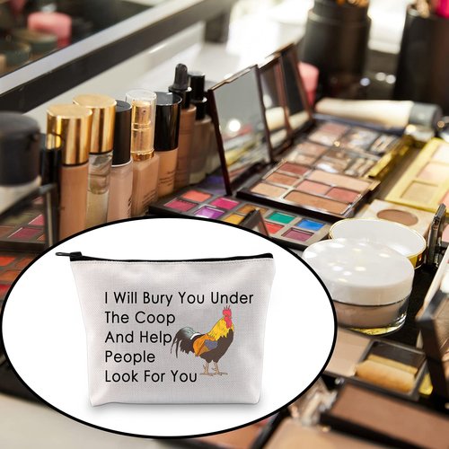 BLUPARK Funny Chicken Gift Chicken Lover Makeup Bag I Will Bury You Under The Coop Cosmetic Bag for Chicken Mom Lady (I Will Bury You)
