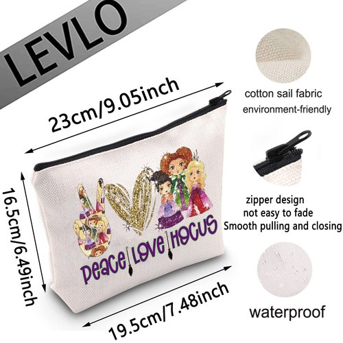 LEVLO Witch Sisters Cosmetic Make Up Bag Movie Witch Gift Peace Love Witch Makeup Zipper Pouch Bag For Friend Family(Peace Hocus)