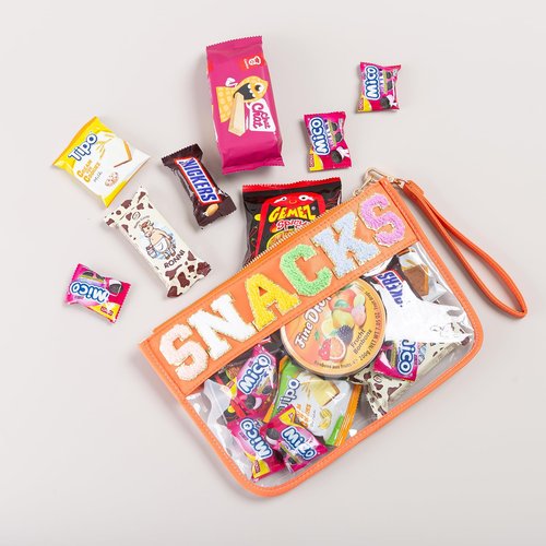 HANAMO Chenille Letter Clear Bag Monogram Clear Stadium Purse Bag Chenille Letter Travel Patch Pouch Snack Makeup Multi-purpose Transparent Waterproof Snacks Makeup Tote Bag with Wrist Strap