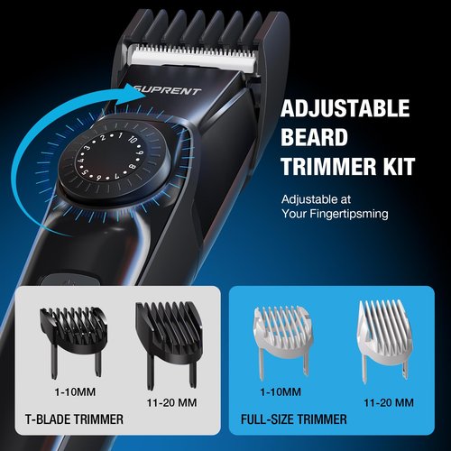 SUPRENT Beard Trimmers for Men - All-in-One Mens Grooming Kits with 40 Precision Dials，Waterproof Adjustable Trimmers for Hair, Beard, Face, Nose & Body, USB-C Rechargeable, 3.5H Running Time (Black)