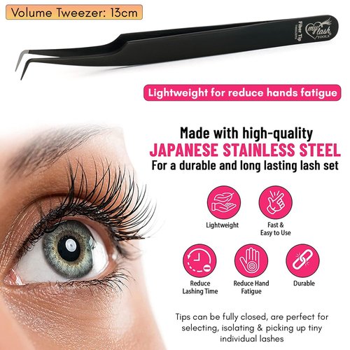 My Lash Tools Fiber Tip Lash Tweezers for Eyelash Extension Curved 90 Degree Angle Boot Tweezer Best for Volume, Individual Isolation & Classic Lashes Stainless Steel Lash Supply (CEC-F08/01)