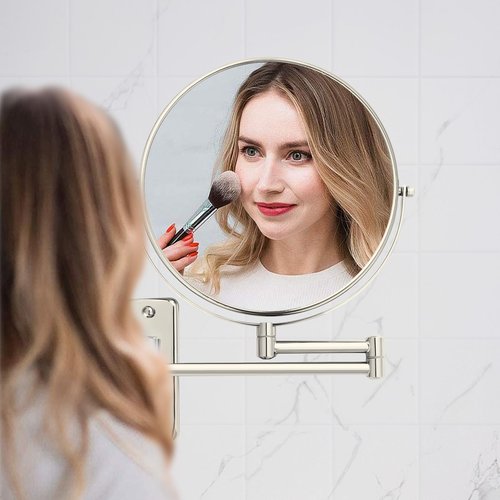 AumVum 8" Extendable Bathroom Mirror Wall Mount with 1X/10X Magnification, 360° Swivel Double Sided Vanity & Shaving Mirror, Nickel Finish (No Light)