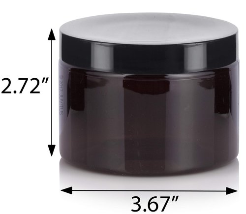 JUVITUS (6 pack) 12 oz Amber PET Plastic Jar with Black Smooth Lids Empty Storage Containers
