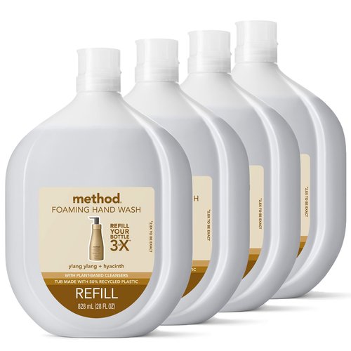 Method Premium Foaming Hand Wash Refill, Ylang Ylang + Hyacinth, Recyclable Bottles, 28 fl oz (Pack of 4)